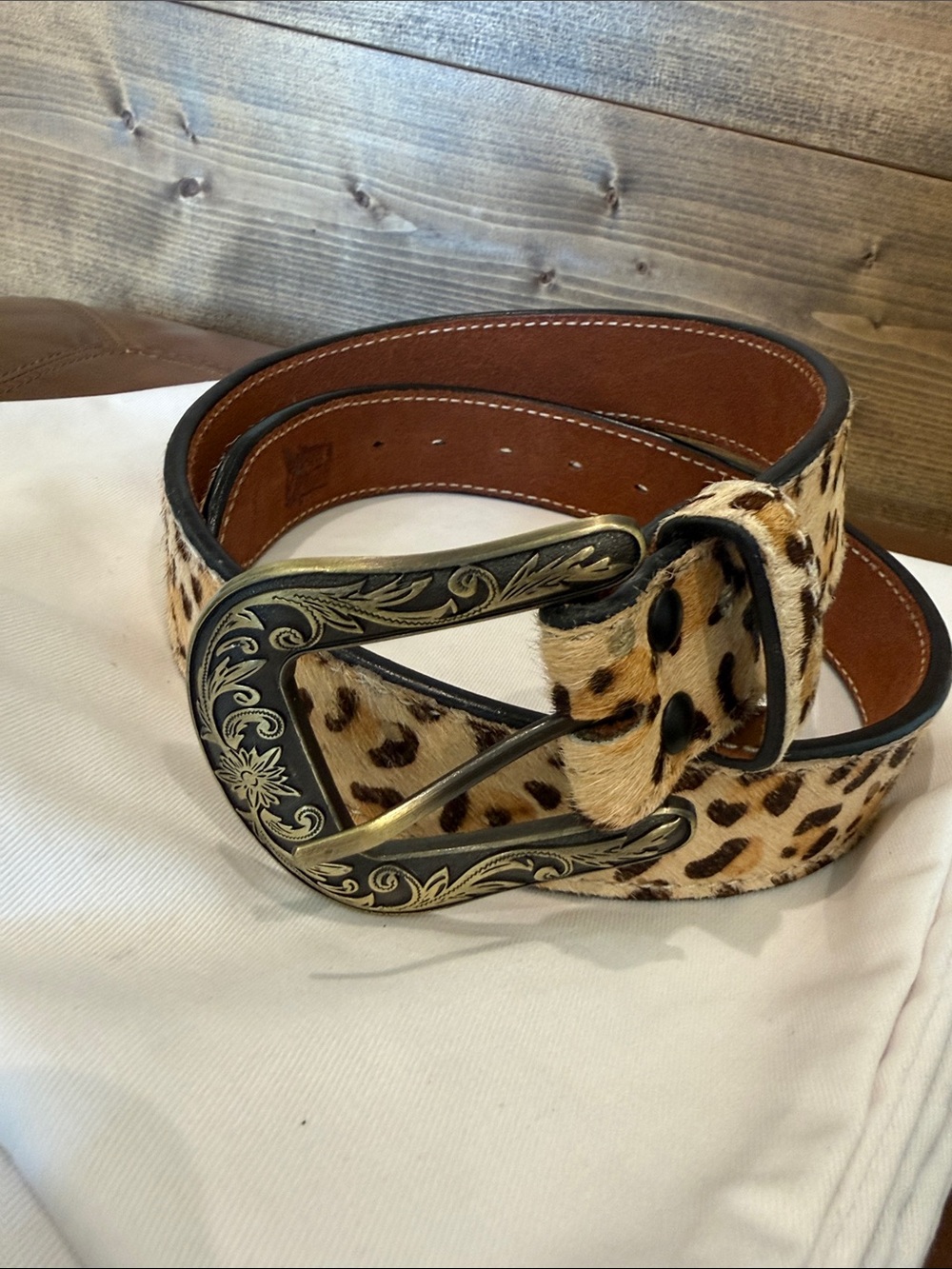 Leopard Haircalf Western Buckle Belt